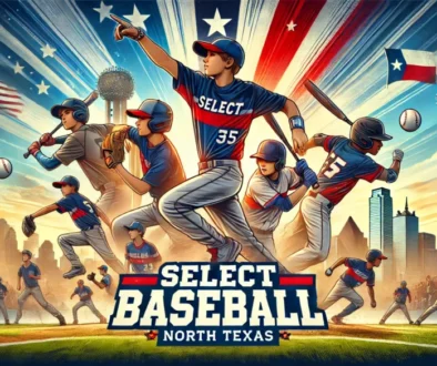 A dynamic and vibrant header image featuring young baseball players in action, playing on a well-maintained baseball field under a clear blue sky. The