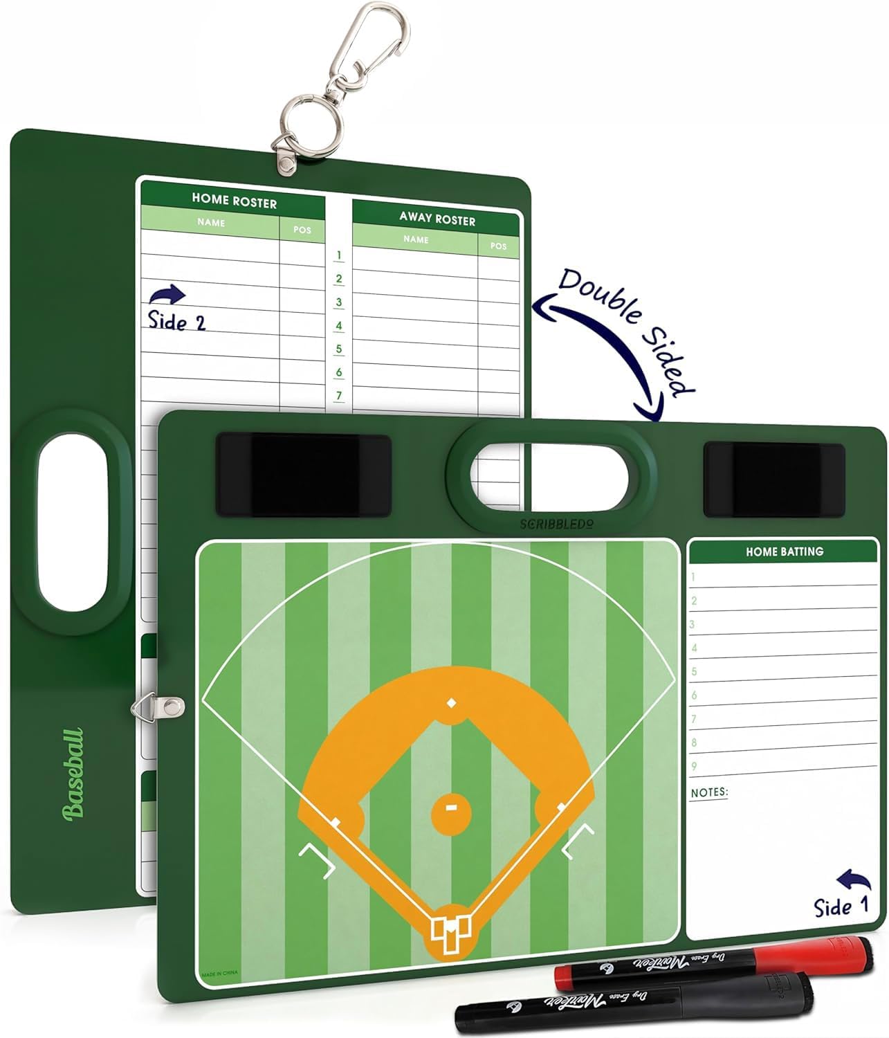 Double-sided baseball dry erase lineup board with markers