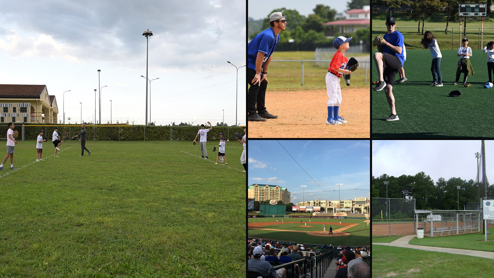 How to evaluate a select baseball team collage — youth practice drills, a coach clinic, pro tips for kids, Dr Pepper Ballpark in Frisco, and a multi-field youth complex